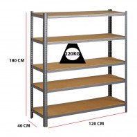 Raft metalic galvanizat, 5 polite pal, 220kg/polita, 120x40x180cm